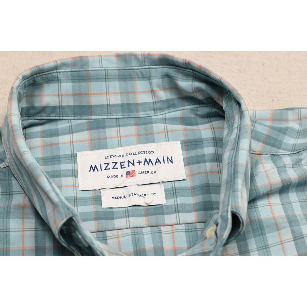 Mizzen+Main Men's Blue Plaid Button-Down Shirt Regular Size M Short Sleeve - Picture 8 of 8